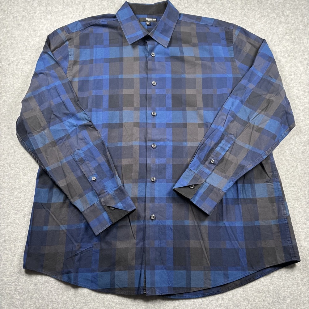 Murano Liquid Luxury Men's XL Blue Black Geometric Dress Shirt Long Sleeve